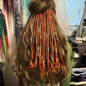 Handmade Orange Braided Hair Extensions Clip-In | Women’s Hair Accessory
